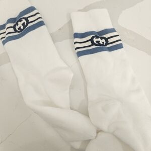 Gucci White Socks with Blue Stripes